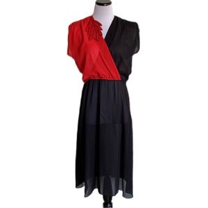 Vintage Nancy Bracoloni For Sangri La SZ S Red/Black Sleeveless Sheer Midi Dress